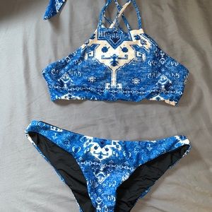 Blue and white bikini